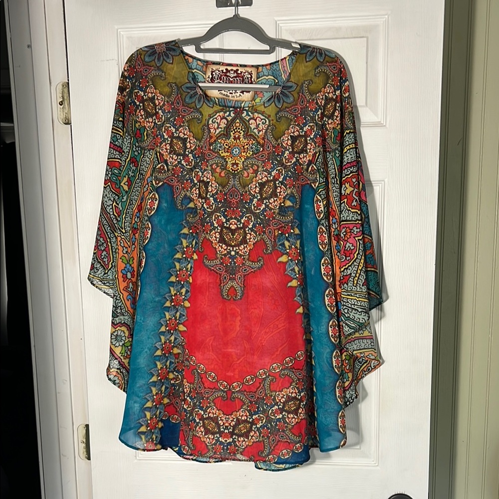 Bohemian Chic Women's Tunic in Red and Blue